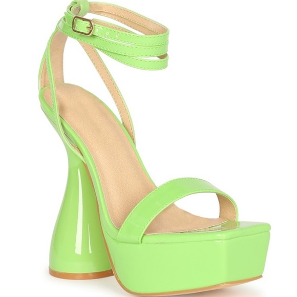 GREEN PATENT PLATFORM CHUNKY BLOCK HEEL WITH ANKLE STRAP - Picture 6 of 6